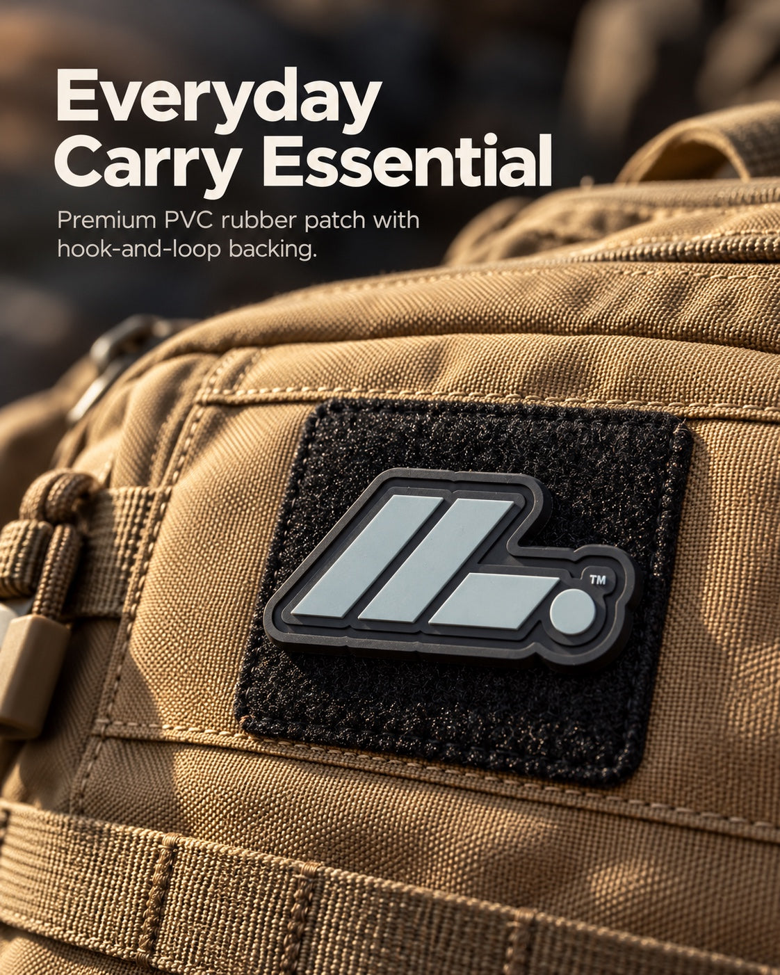 Everyday Carry Essential, LIFT. PVC patch on tan gear bag